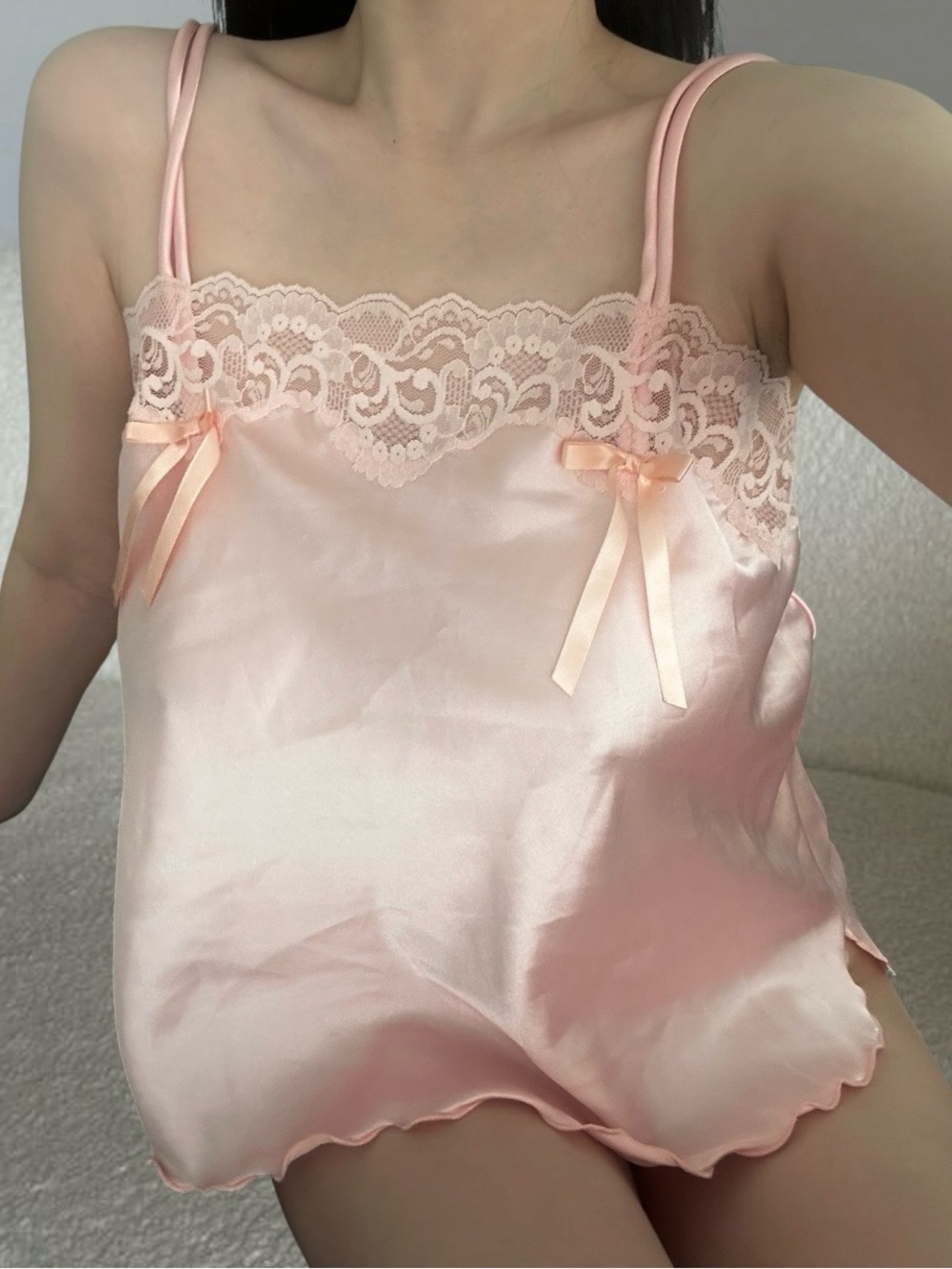 Vintage Dominique pink lace satin cami top 🎀🩷